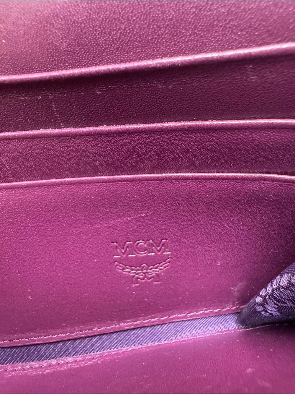 MCM Plum Textured Leather Continental Wallet with Gold Accents - Picture 6 of 11